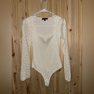 Lulu's Cream Textured Long Sleeve Bodysuit